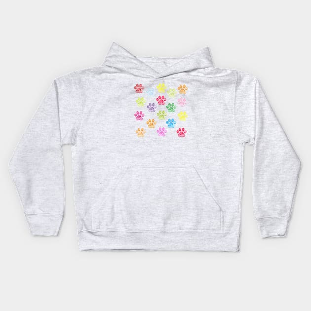 Cute doodle hand drawn colorful paw prints Kids Hoodie by GULSENGUNEL